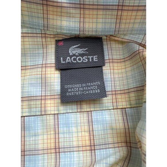 Lacoste Men's Casual Button Down Shirt - Yellow and Blue Plaid - Picture 4 of 5